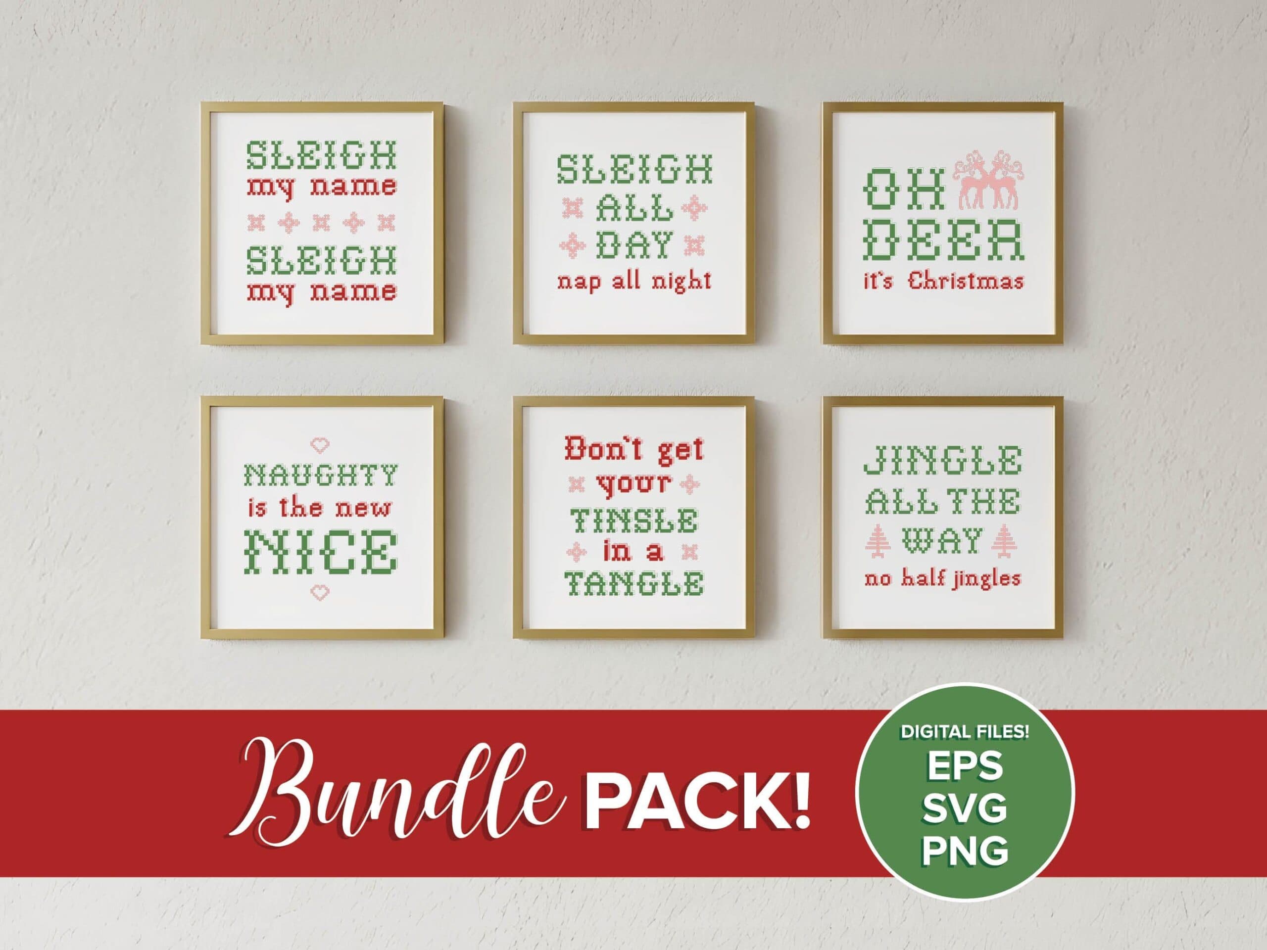 Retro Cross Stitch Christmas Saying SVG Bundle – 6 Cozy Vintage Holiday Designs