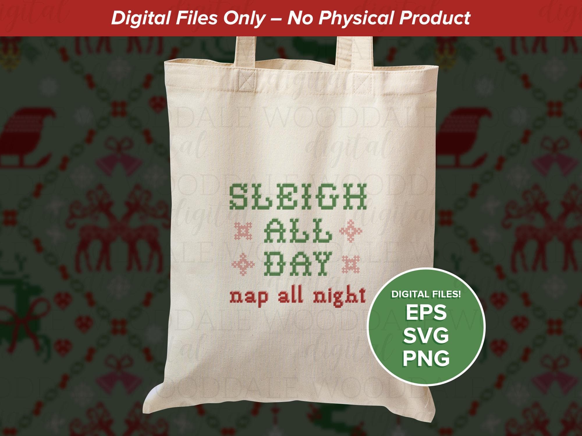 Sleigh All Day Nap All Night SVG – Retro Cross Stitch Christmas Saying – Vintage Holiday Design