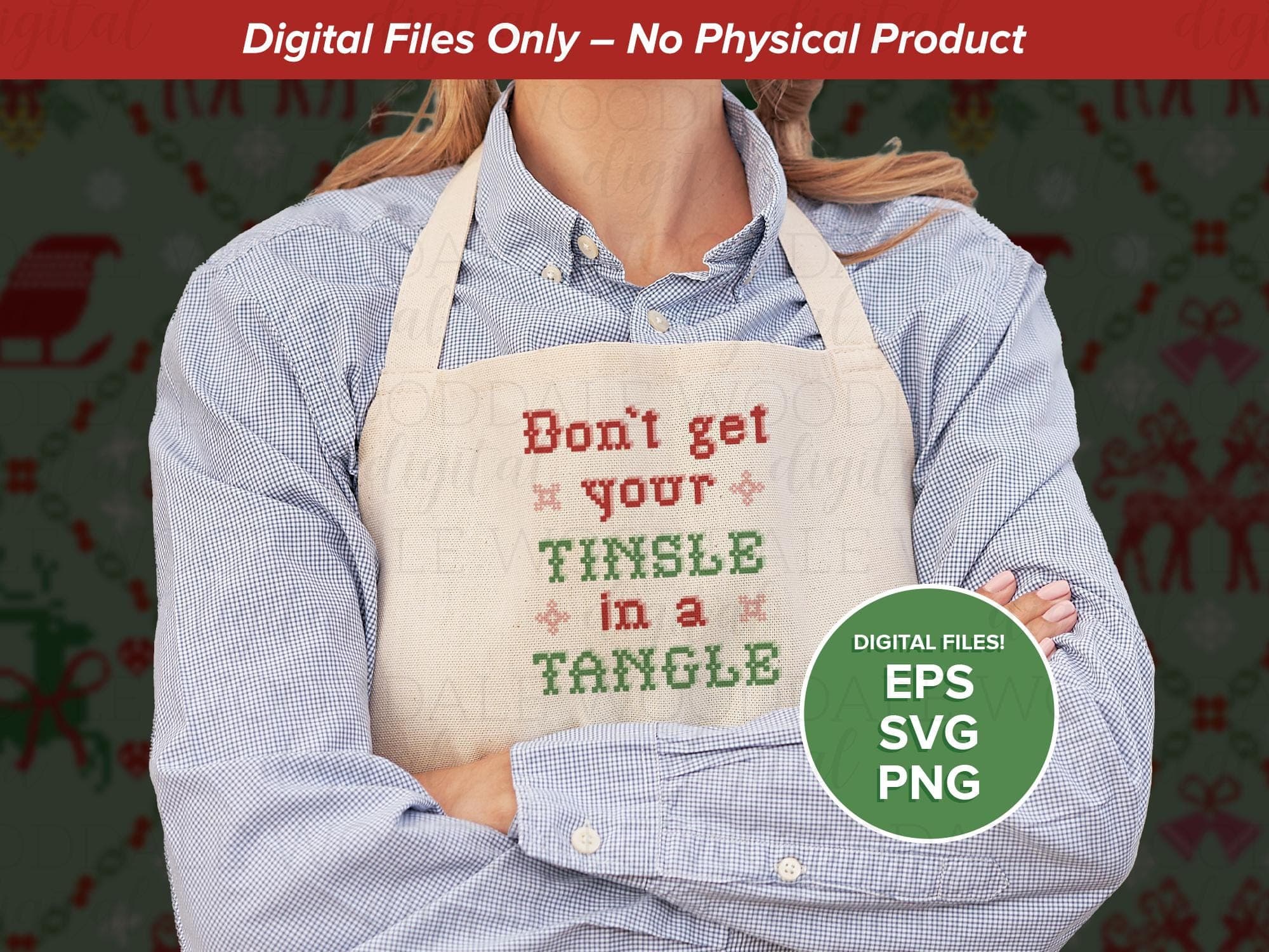 Don’t Get Your Tinsel in a Tangle SVG – Retro Cross Stitch Christmas Saying – Vintage Holiday Design