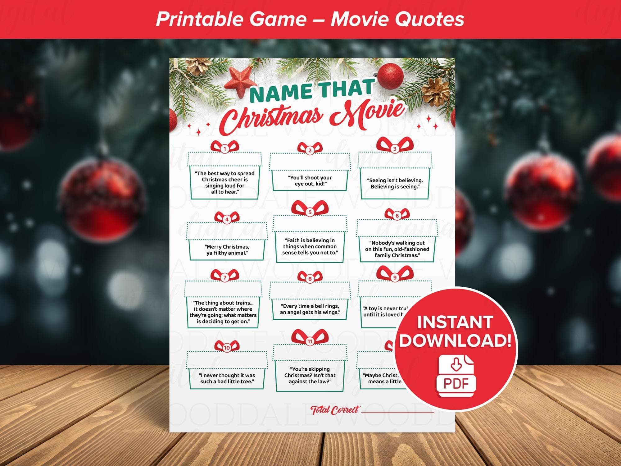 Christmas Movie Quotes Trivia Game • Instant Download PDF • 8.5x11 Game + Answer Sheet
