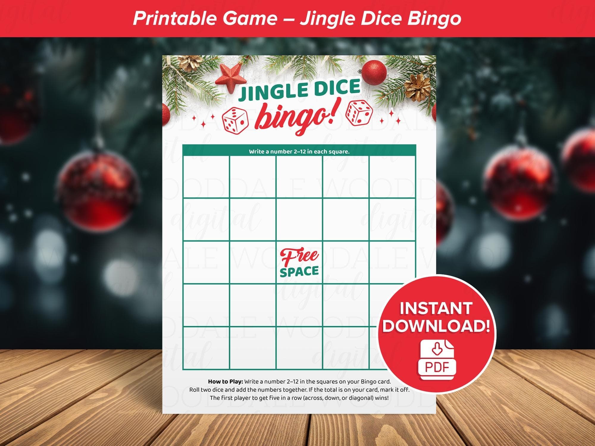 Christmas Bingo Dice Game • Instant Download PDF • 8.5x11 Game