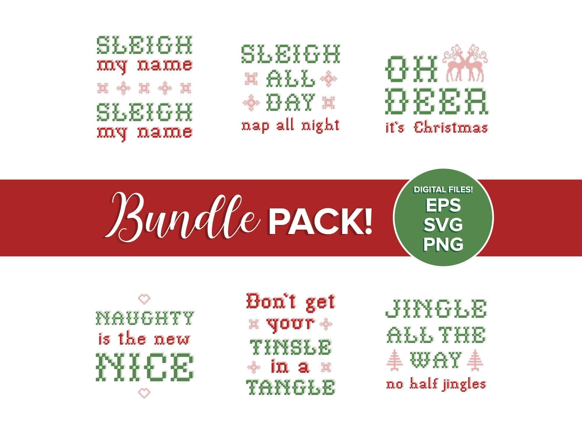 Retro Cross Stitch Christmas Saying SVG Bundle – 6 Cozy Vintage Holiday Designs image 2