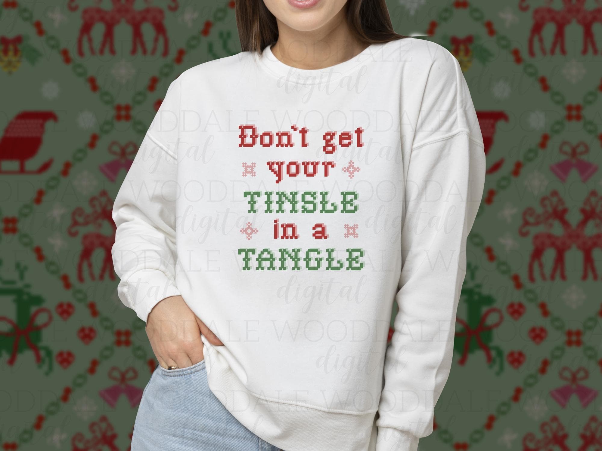 Don’t Get Your Tinsel in a Tangle SVG – Retro Cross Stitch Christmas Saying – Vintage Holiday Design image 2