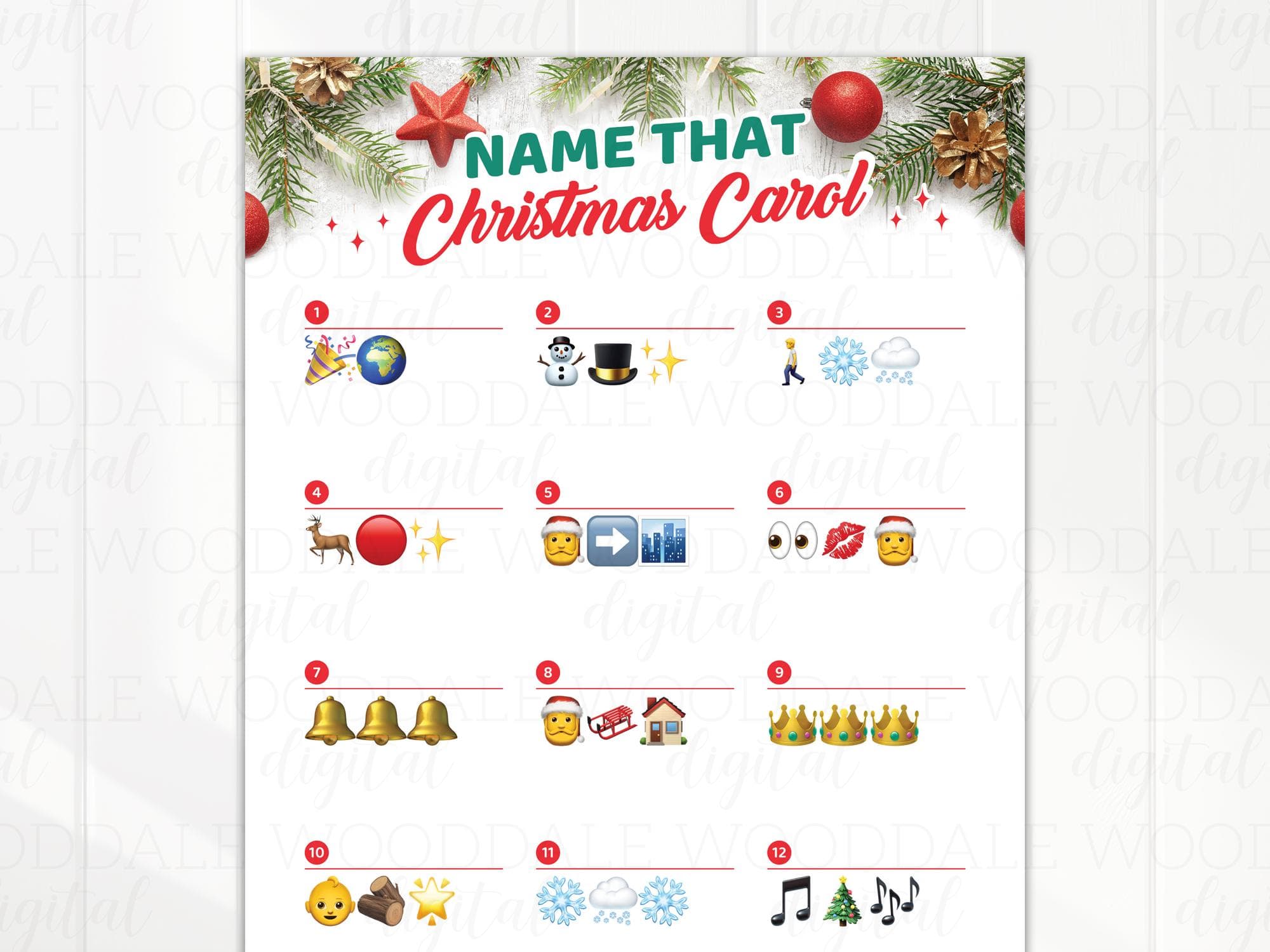 Christmas Carol Emoji Guessing Game • Instant Download PDF • 8.5x11 Game + Answer Sheet image 2