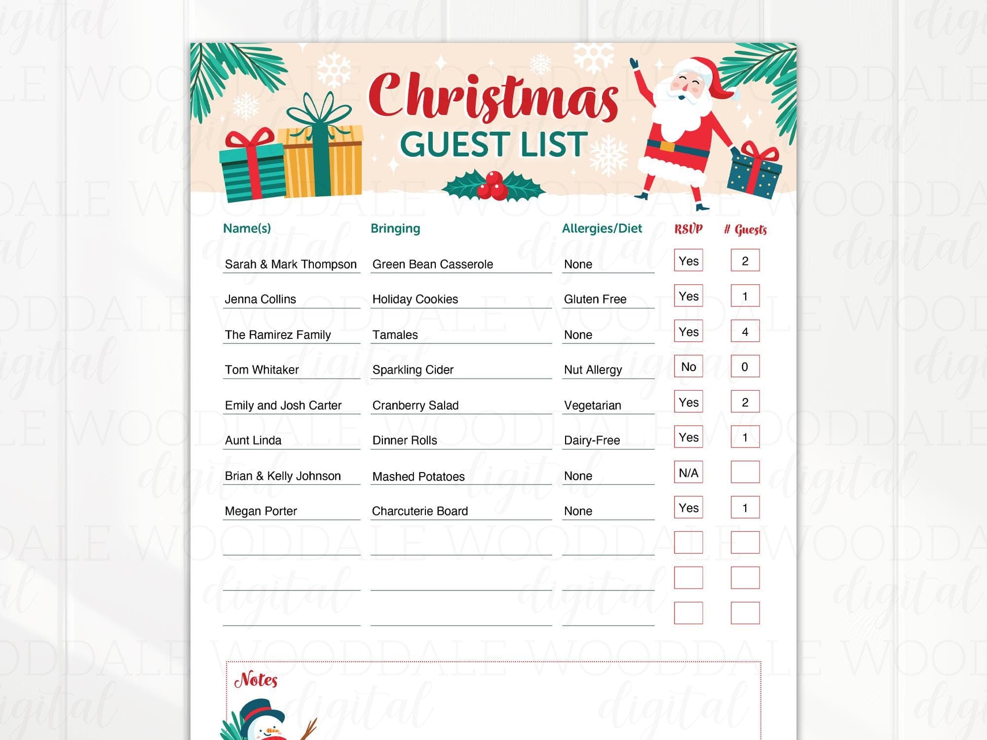 Christmas Party Guest List PDF – Fillable or Printable Template – Vintage Santa Style image 2