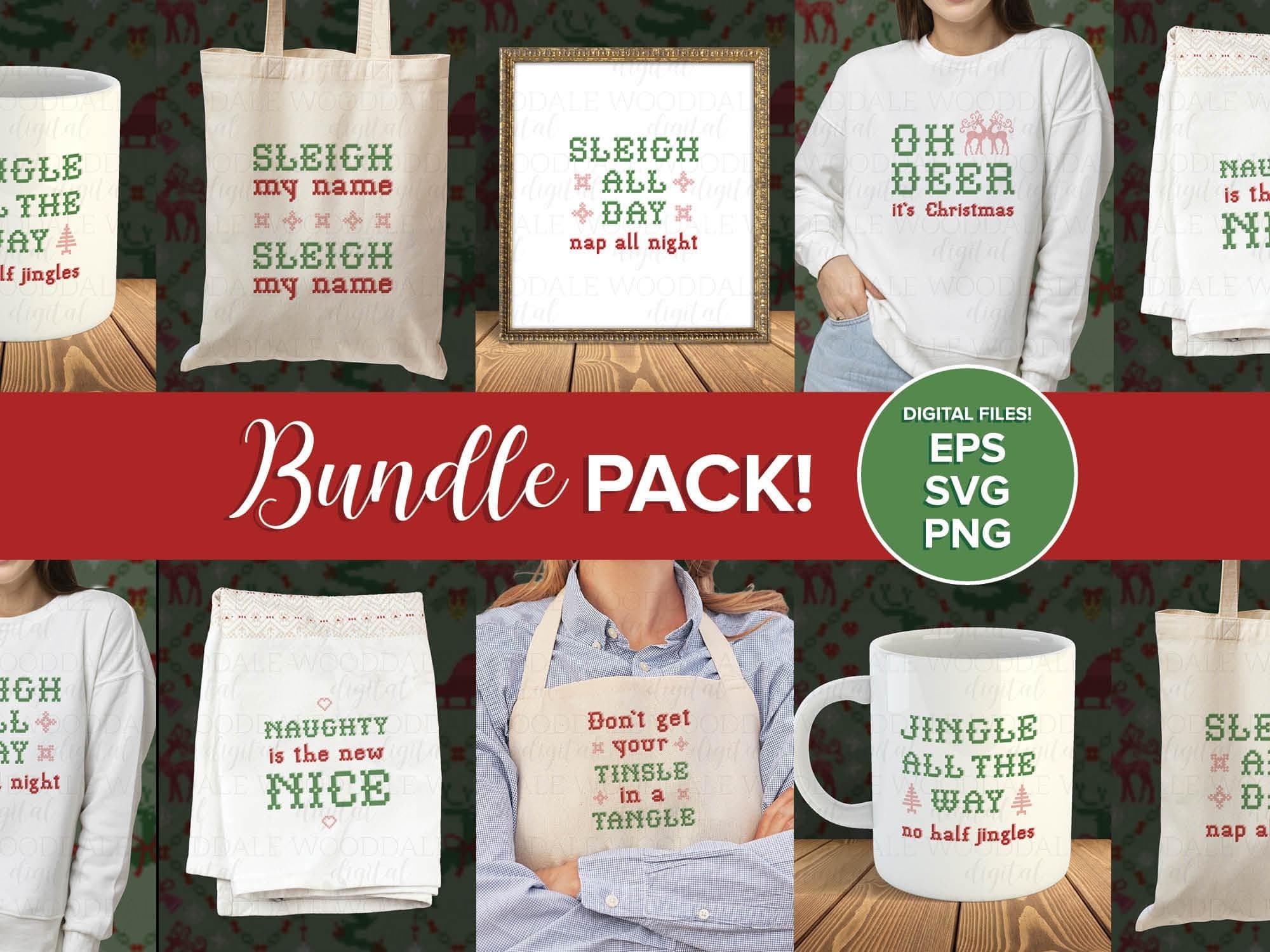 Retro Cross Stitch Christmas Saying SVG Bundle – 6 Cozy Vintage Holiday Designs image 3