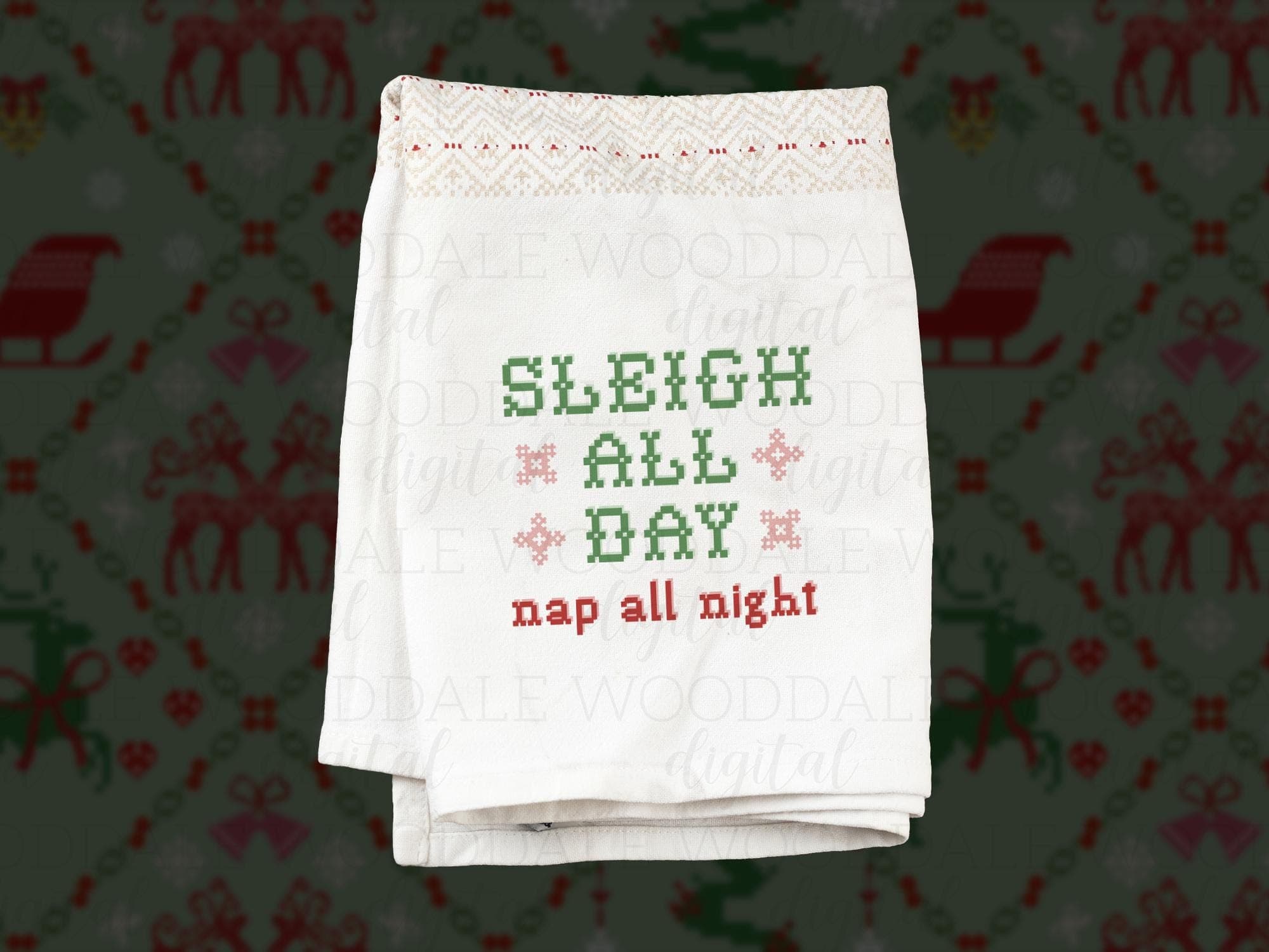 Sleigh All Day Nap All Night SVG – Retro Cross Stitch Christmas Saying – Vintage Holiday Design image 3