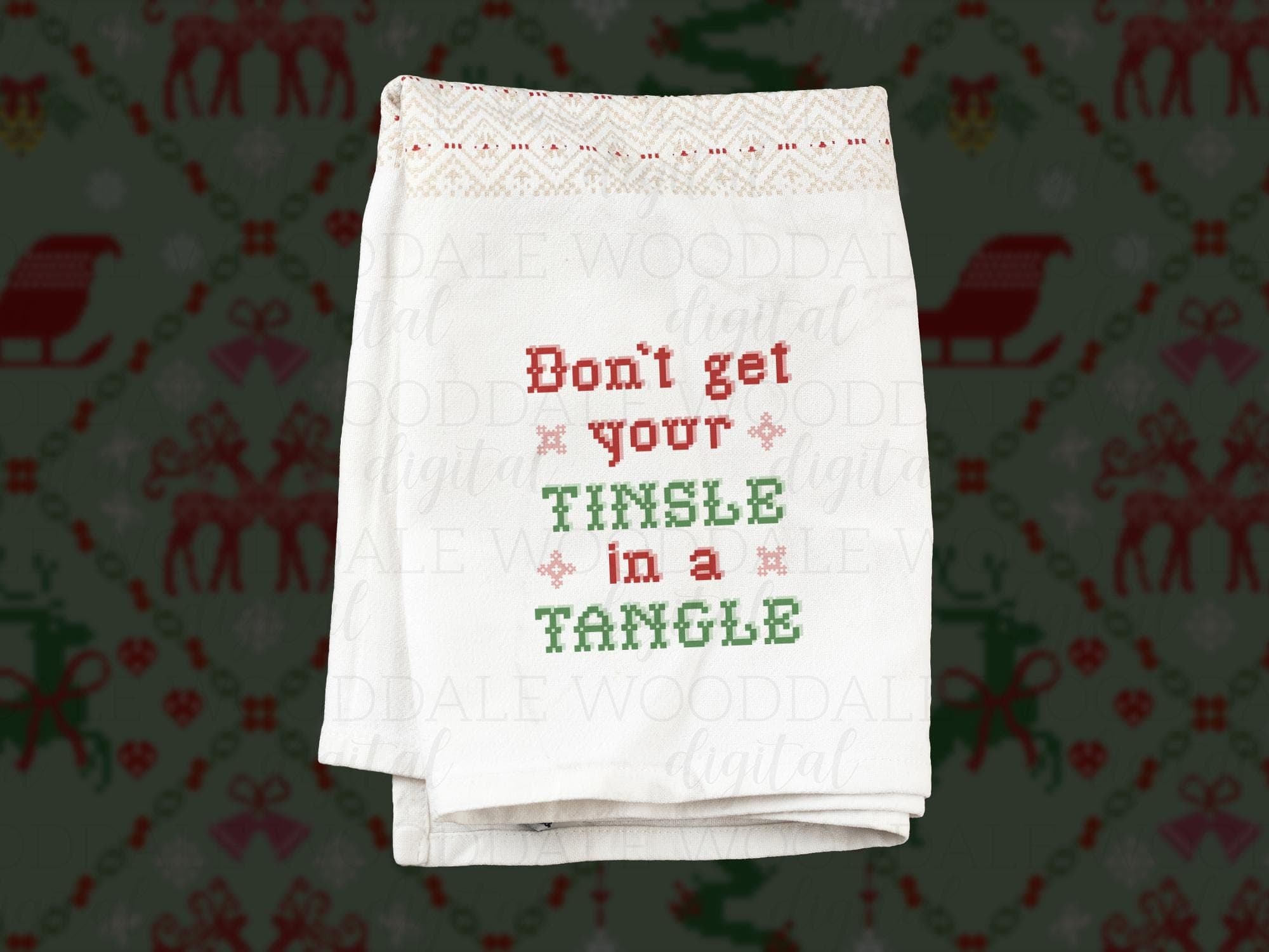 Don’t Get Your Tinsel in a Tangle SVG – Retro Cross Stitch Christmas Saying – Vintage Holiday Design image 3