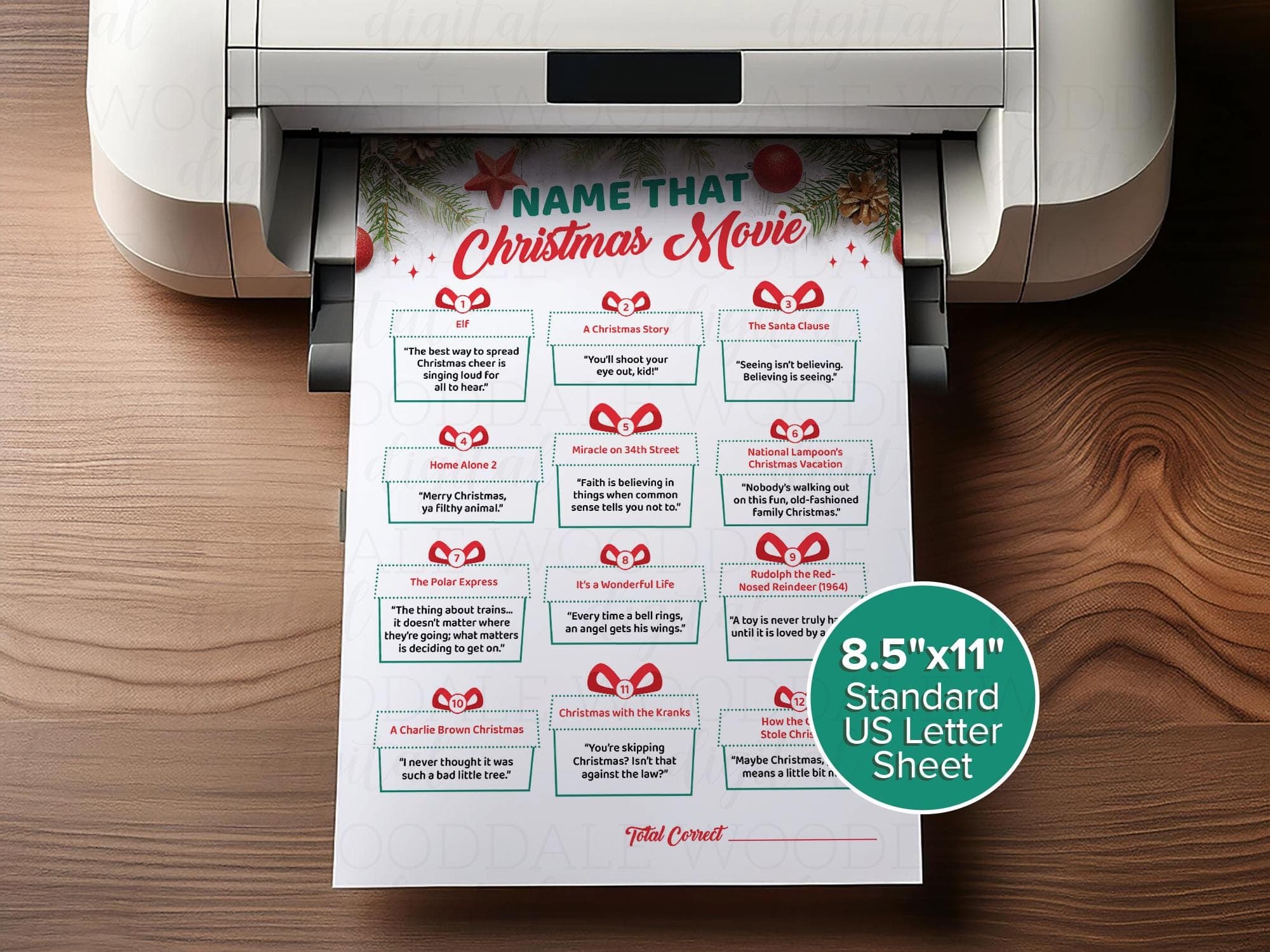 Christmas Movie Quotes Trivia Game • Instant Download PDF • 8.5x11 Game + Answer Sheet image 3