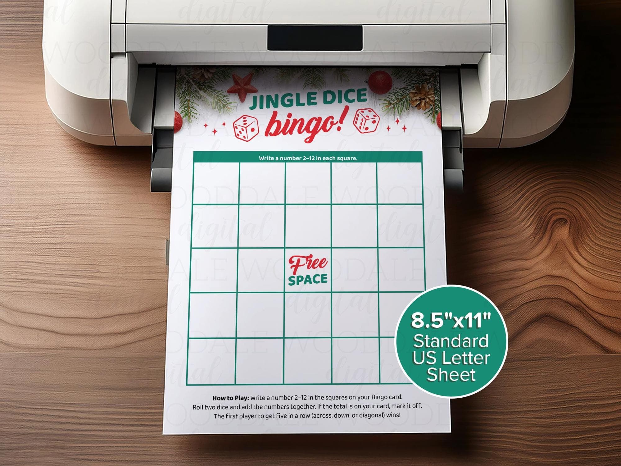 Christmas Bingo Dice Game • Instant Download PDF • 8.5x11 Game image 3