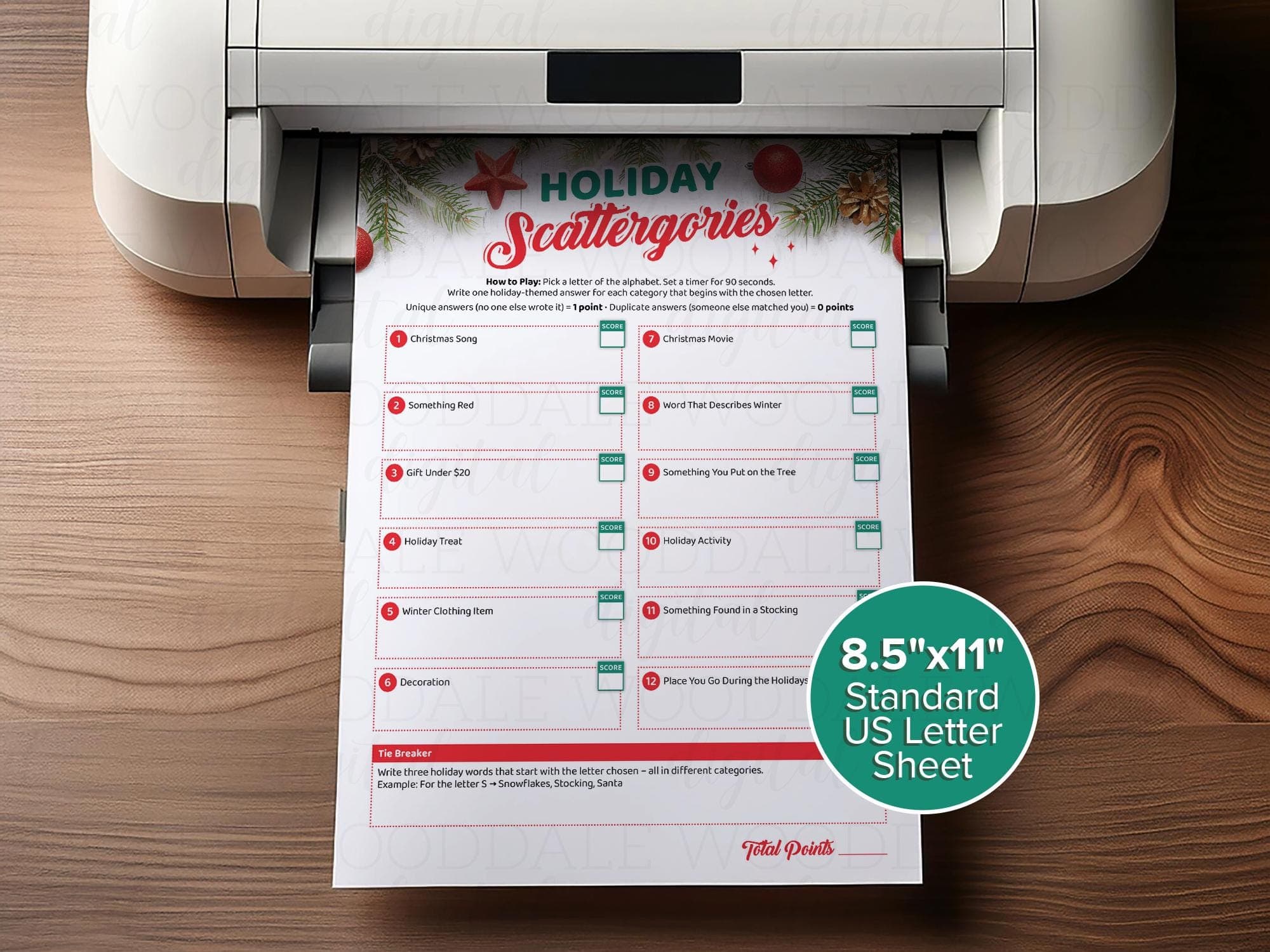 Holiday Scattergories Game | Christmas Party Printable | Instant Download image 3