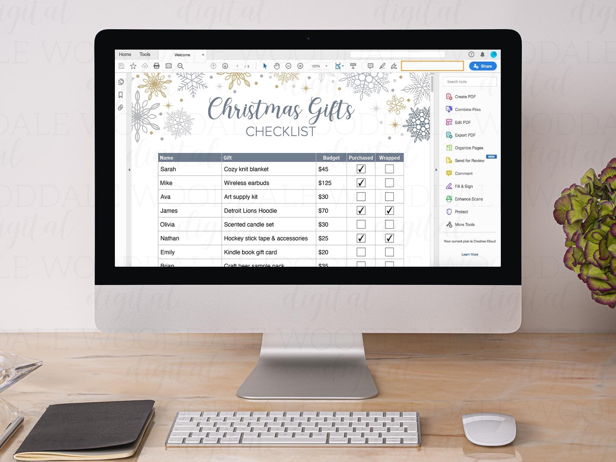Christmas Gift Checklist PDF – Fillable or Printable Template – Snowflake Them image 3