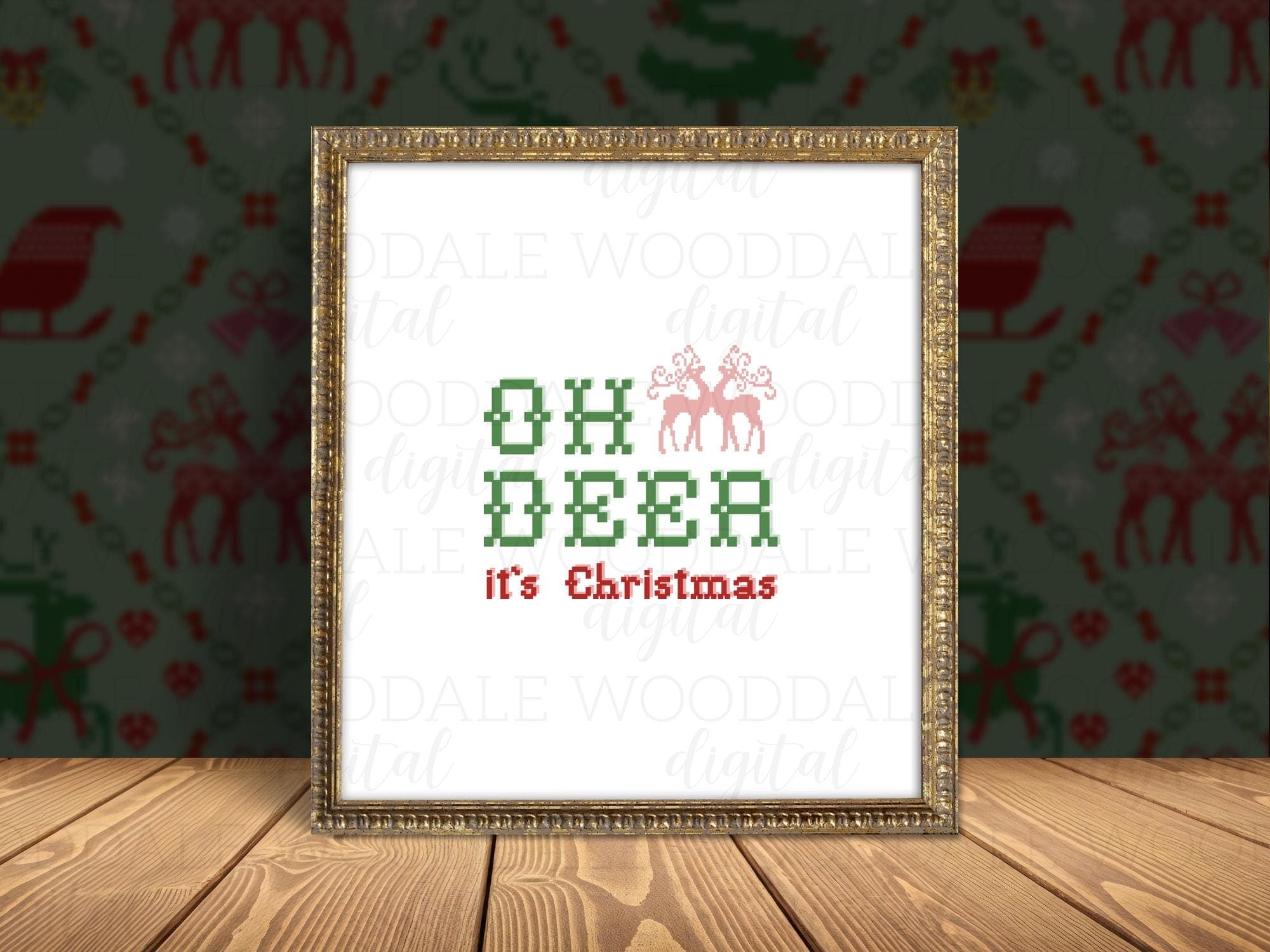 Oh Deer it's Christmas SVG – Retro Cross Stitch Christmas Sayings – Vintage Holiday Design image 4