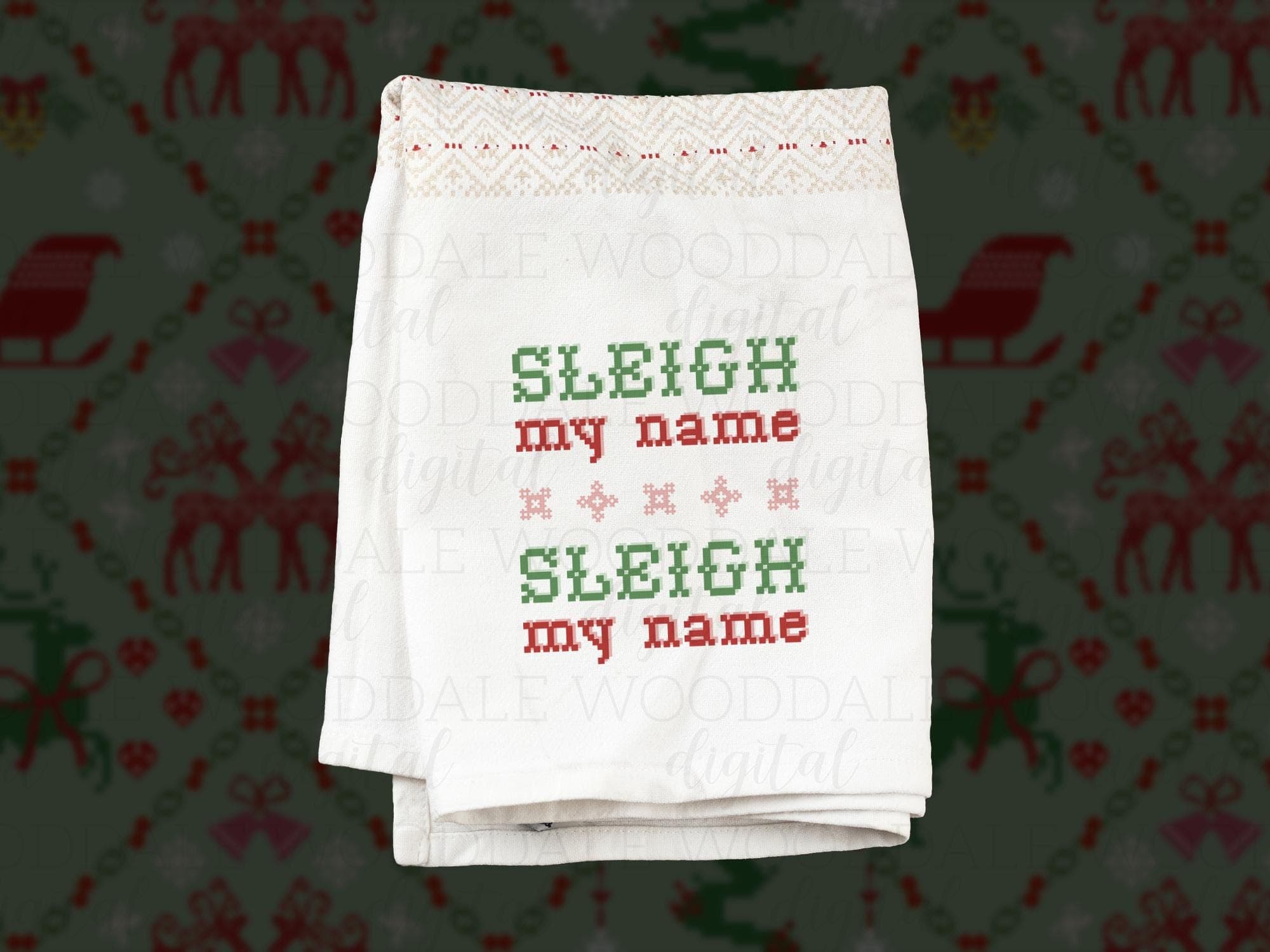 Sleigh My Name SVG – Retro Cross Stitch Christmas Saying – Vintage Holiday Design image 4