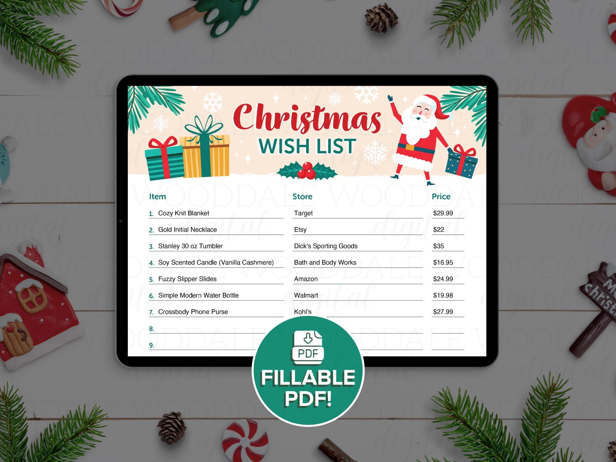 Christmas Gift Wish List PDF – Fillable or Printable Template – Vintage Santa Style image 4